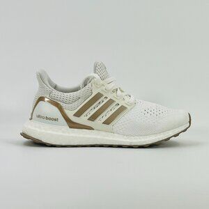 adidas Ultra Boost White and Gold Athletic Shoes